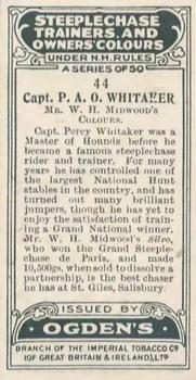 1927 Ogden's Steeplechase Trainers and Owners' Colours #44 Capt. P. A. O. Whitaker Back